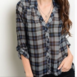 ✨ DONATING SOON ✨ Sheer High Low Plaid Top